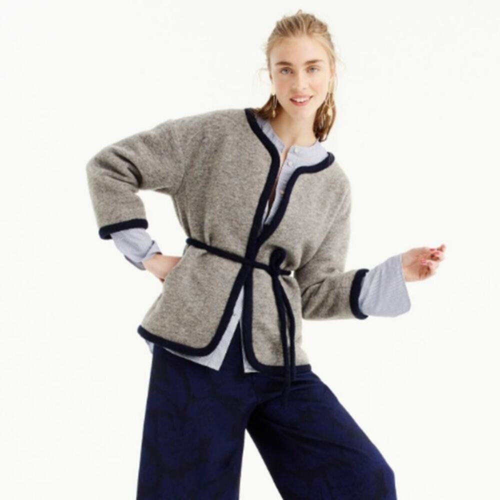 J. Crew Small Wrap Jacket In Boiled Wool Gray Navy - Picture 2 of 9